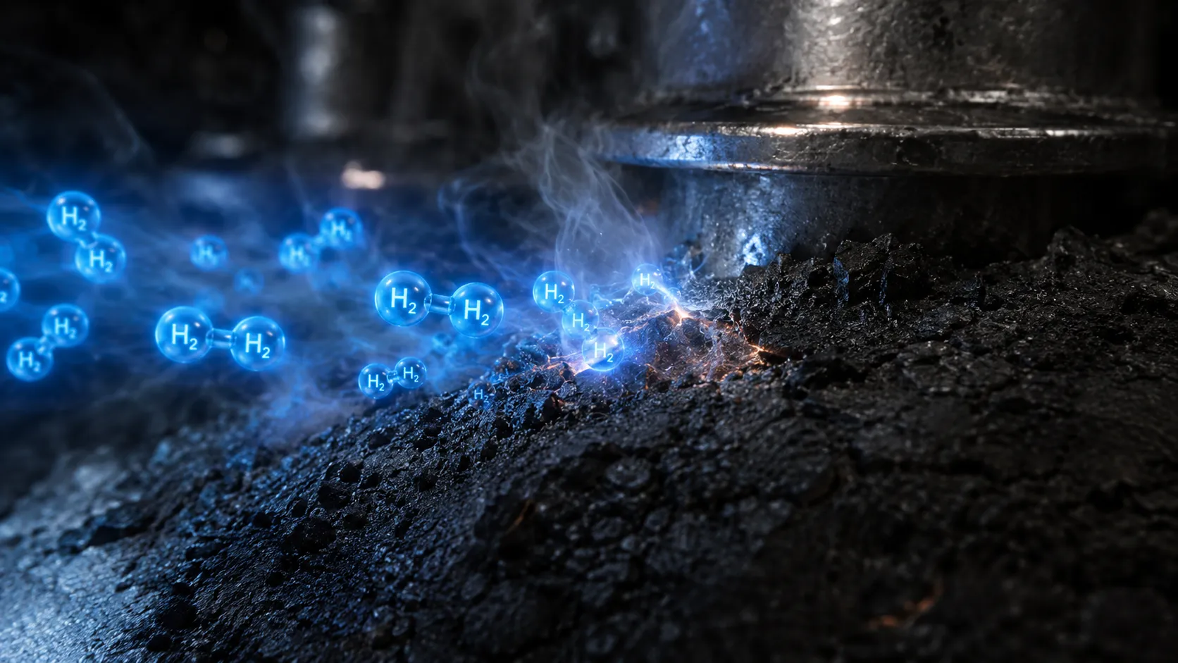 Diesel engine surface caked with carbon buildup